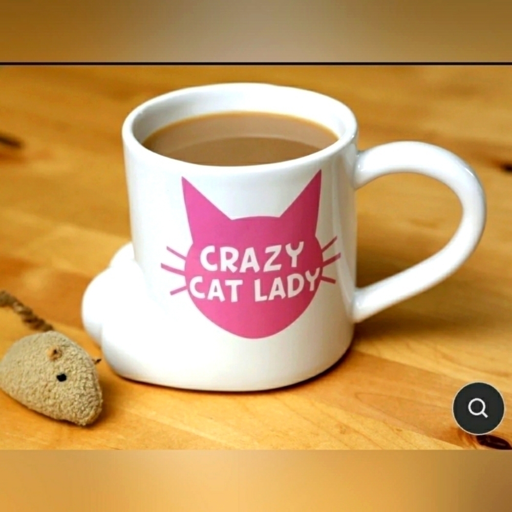 Crazy Cat Lady Coffee Mug 16 oz Ceramic Mug Pink Paw Print New With Box